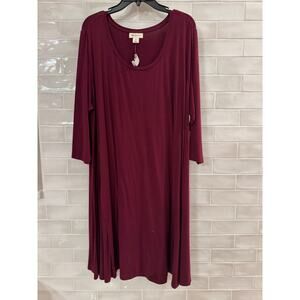 Style & Co Woman Burgundy A Line Dress 3/4 Sleeves |  Size 3X
